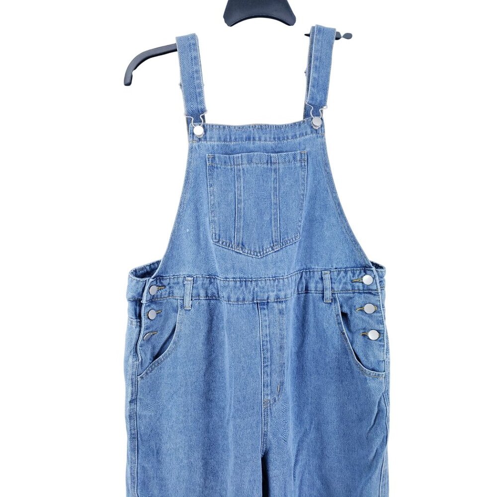 Shein Curve Denim Bib Overalls Womens OXL Adjustable Straps Cotton Blend Light W - Picture 6 of 9